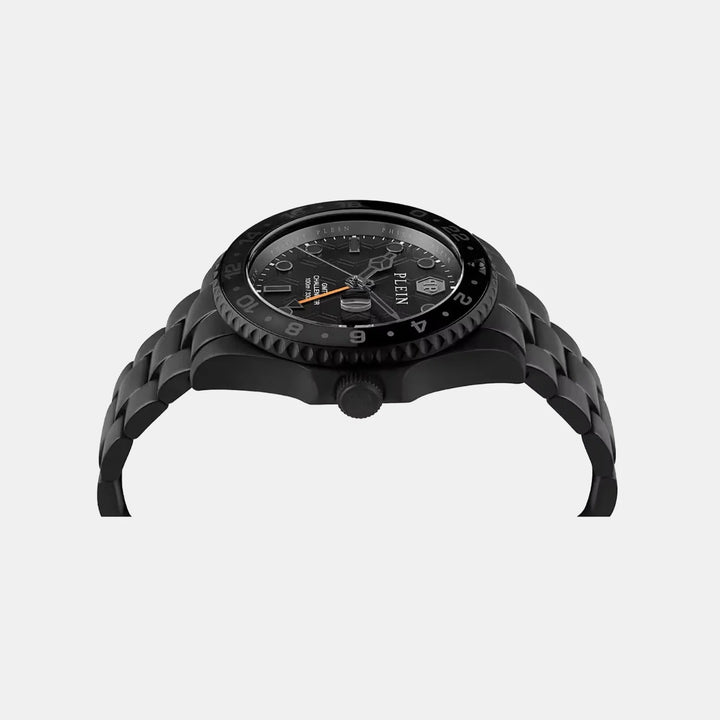 Philipp Plein GMT-I Challenger Men 42mm GMT Quartz Black Dial Silver Stainless Steel Strap Watch PWYBA0923