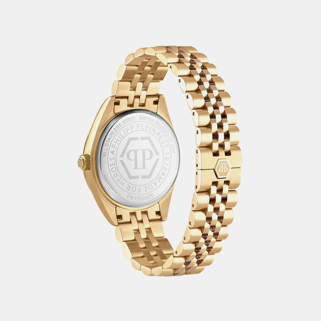 Philipp Plein Date Superlative Women 34mm Quartz Champagne Dial Yellow Gold Stainless Steel Bracelet Watch PWYFA0425