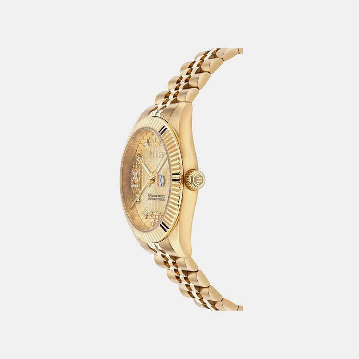 Philipp Plein Date Superlative Women 34mm Quartz Champagne Dial Yellow Gold Stainless Steel Bracelet Watch PWYFA0425