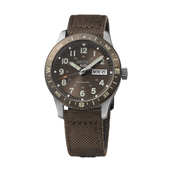 SEIKO 5 SPORTS FIELD WATCH AUTOMATIC – 41MM BROWN DIAL COMPASS BEZEL NYLON STRAP