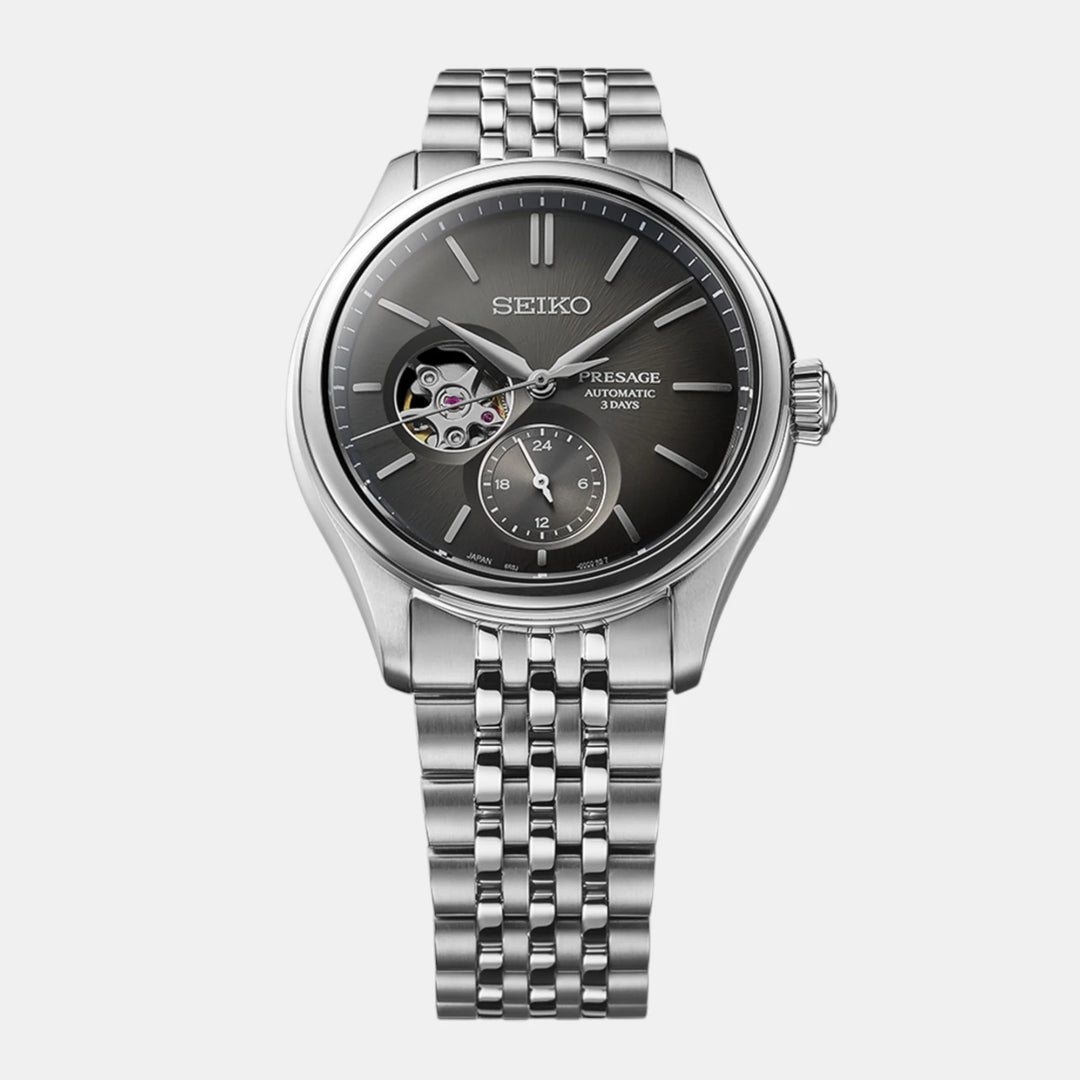 SEIKO PRESAGE CLASSIC SERIES SUMI-IRO OPEN HEART AUTOMATIC WATCH – 40.2MM BLACK DIAL STEEL BRACELET