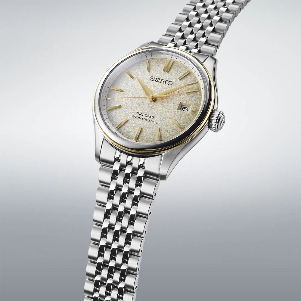 SEIKO PRESAGE CLASSIC SERIES DELICATE CREAM SILK AUTOMATIC WATCH – 40.2MM CHAMPAGNE DIAL STEEL BRACELET