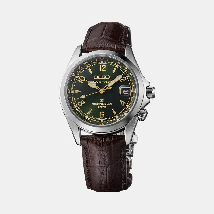 SEIKO PROSPEX ALPINIST AUTOMATIC WATCH CLASSIC PINE – 39.5MM GREEN DIAL LEATHER STRAP