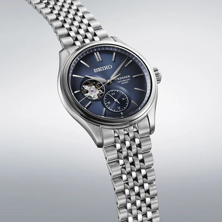 SEIKO PRESAGE CLASSIC SERIES AI-IRO OPEN HEART AUTOMATIC WATCH – 40.2MM INDIGO BLUE DIAL STEEL BRACELET