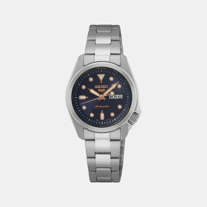 SEIKO 5 SPORTS COMPACT AUTOMATIC LADIES WATCH – 28MM BLUE DIAL STEEL BRACELET