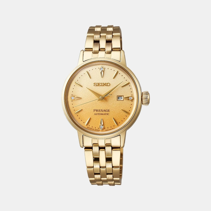 SEIKO PRESAGE COCKTAIL TIME LADIES AUTOMATIC WATCH GOLD DIAL – 34MM GOLD-TONE BRACELET