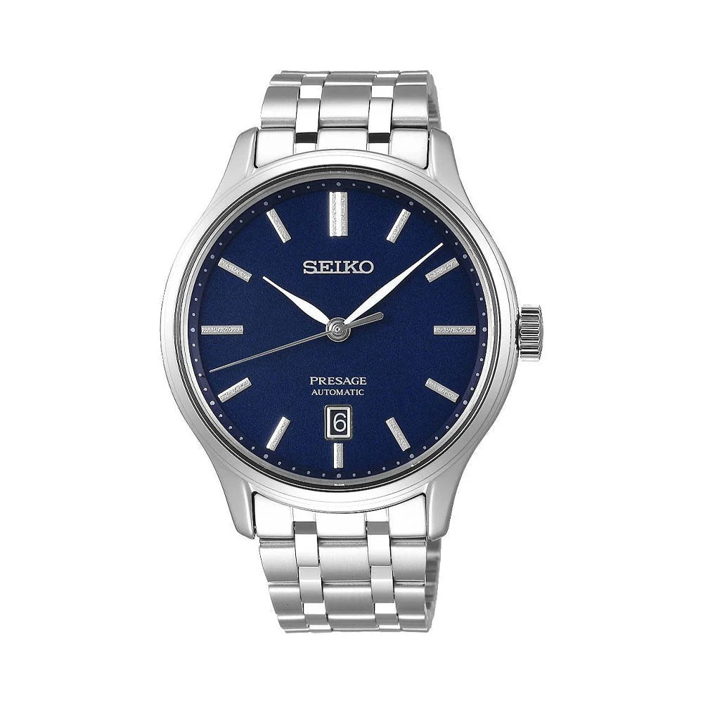 SEIKO PRESAGE AUTOMATIC WATCH – 40MM BLUE SUNBURST DIAL STEEL BRACELET