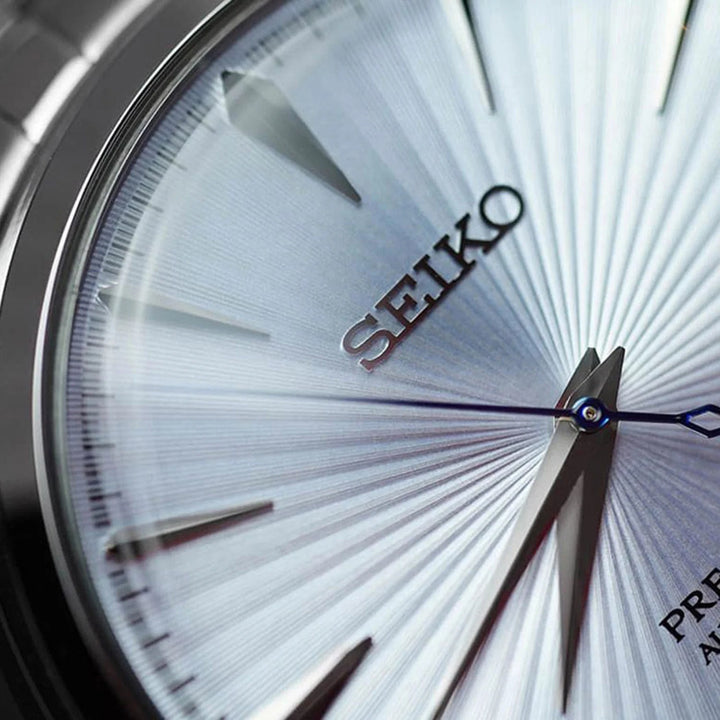 SEIKO PRESAGE AUTOMATIC WATCH LIGHT BLUE – 40.5MM SUNBURST DIAL STEEL BRACELET