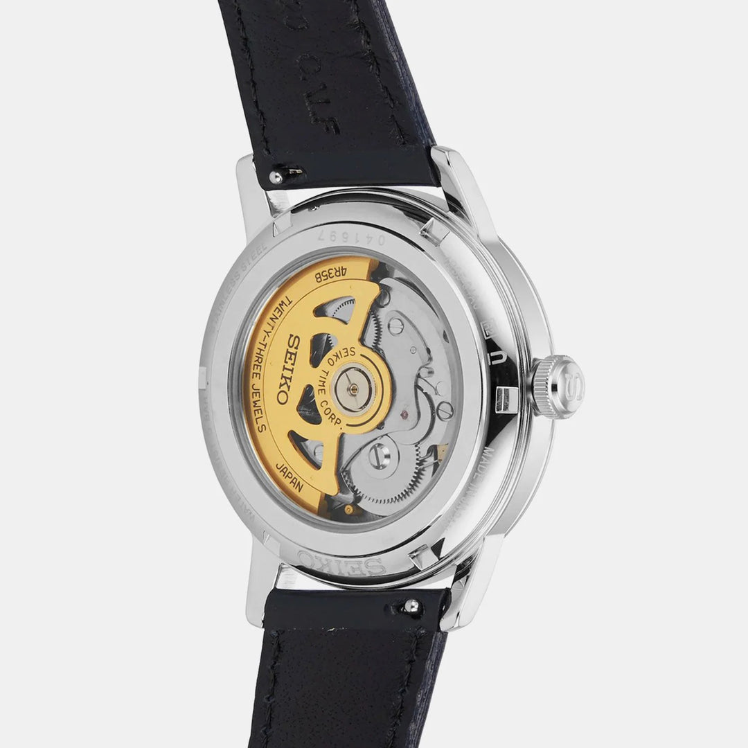 SEIKO PRESAGE COCKTAIL TIME MANHATTAN AUTOMATIC WATCH – 38.5MM NAVY BLUE DIAL BLACK LEATHER STRAP