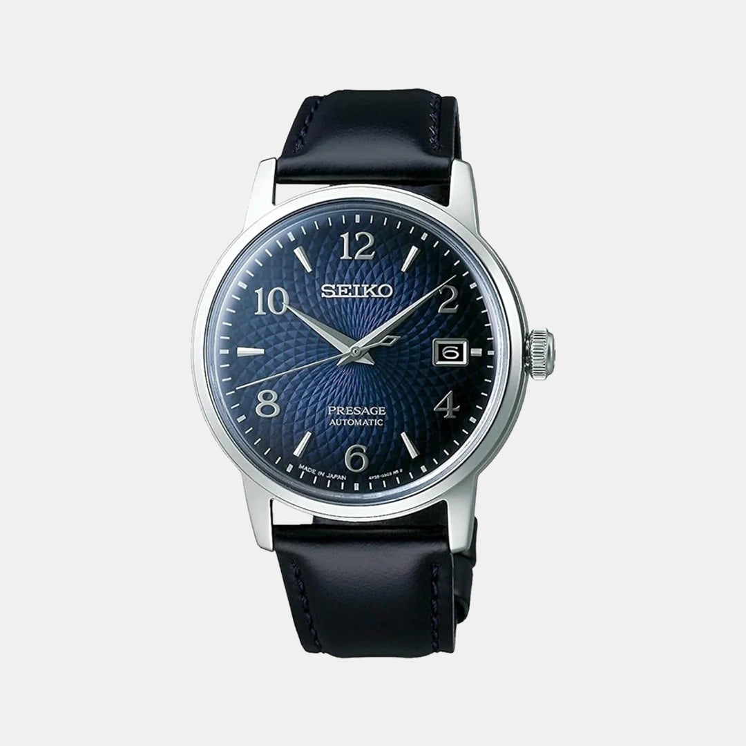 SEIKO PRESAGE COCKTAIL TIME MANHATTAN AUTOMATIC WATCH – 38.5MM NAVY BLUE DIAL BLACK LEATHER STRAP