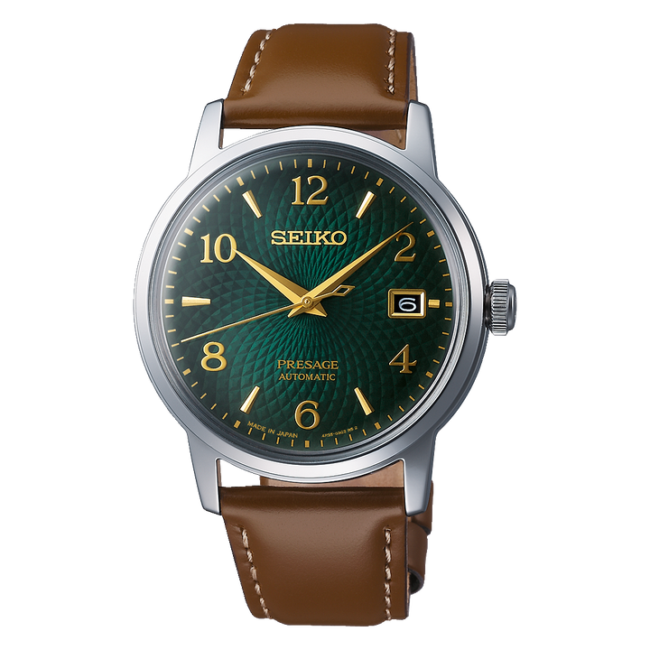 SEIKO PRESAGE COCKTAIL TIME MOJITO AUTOMATIC WATCH – 38.5MM GREEN DIAL LEATHER STRAP