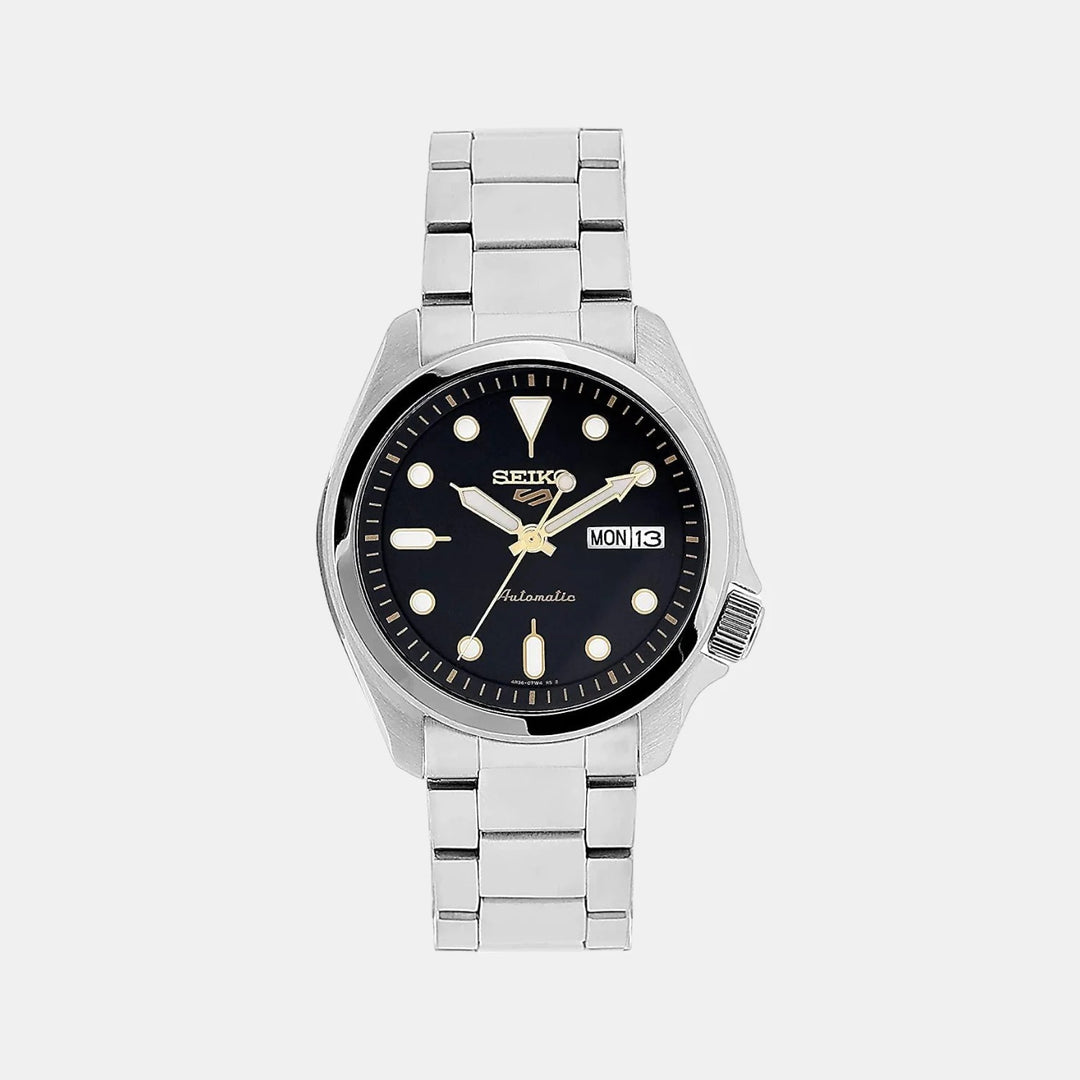 SEIKO 5 SPORTS AUTOMATIC WATCH – 40MM BLACK DIAL GOLD-TONE INDICES STEEL BRACELET