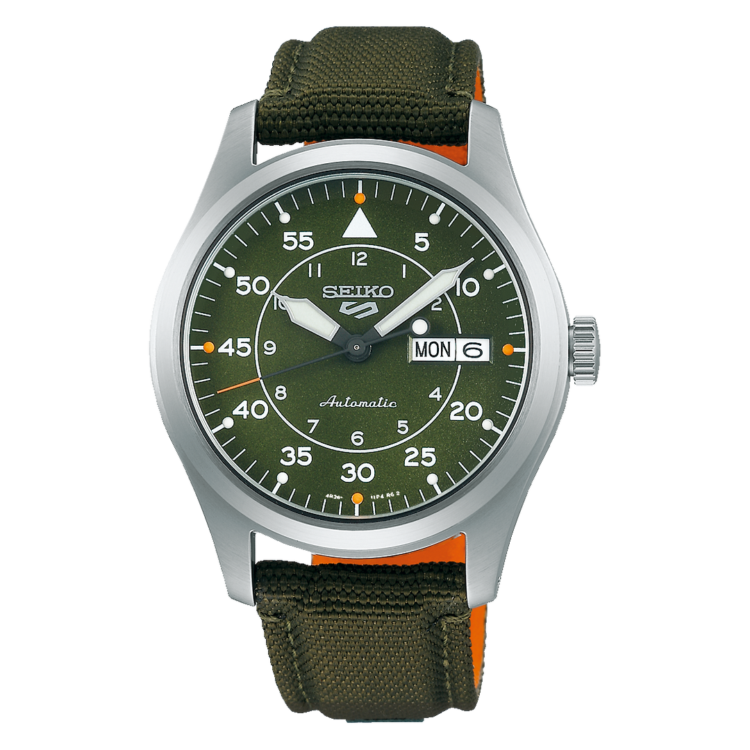 SEIKO 5 SPORTS FIELD AUTOMATIC WATCH – 39.4MM GREEN DIAL GREEN NYLON STRAP