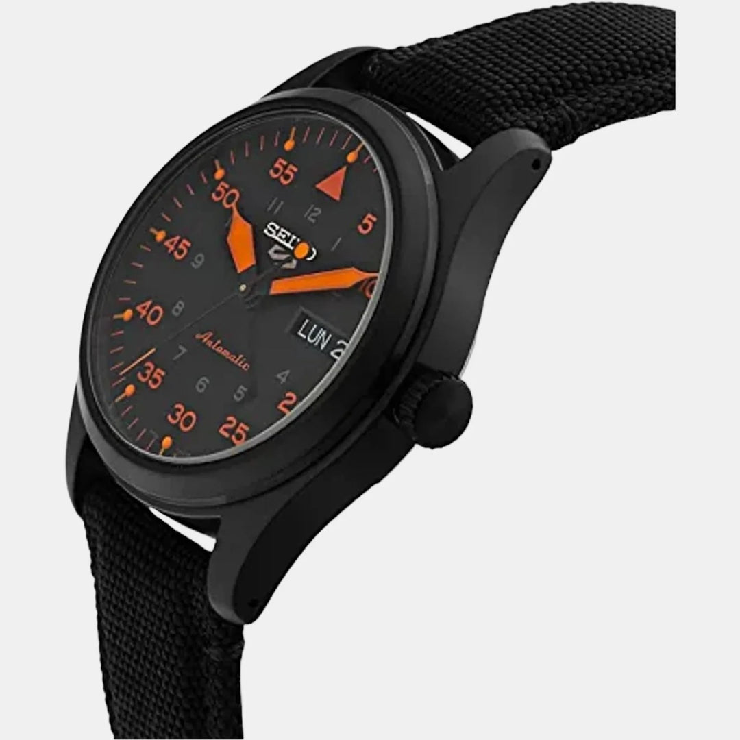 SEIKO 5 SPORTS AUTOMATIC WATCH – 39.4MM BLACK ORANGE ACCENT DIAL NYLON STRAP