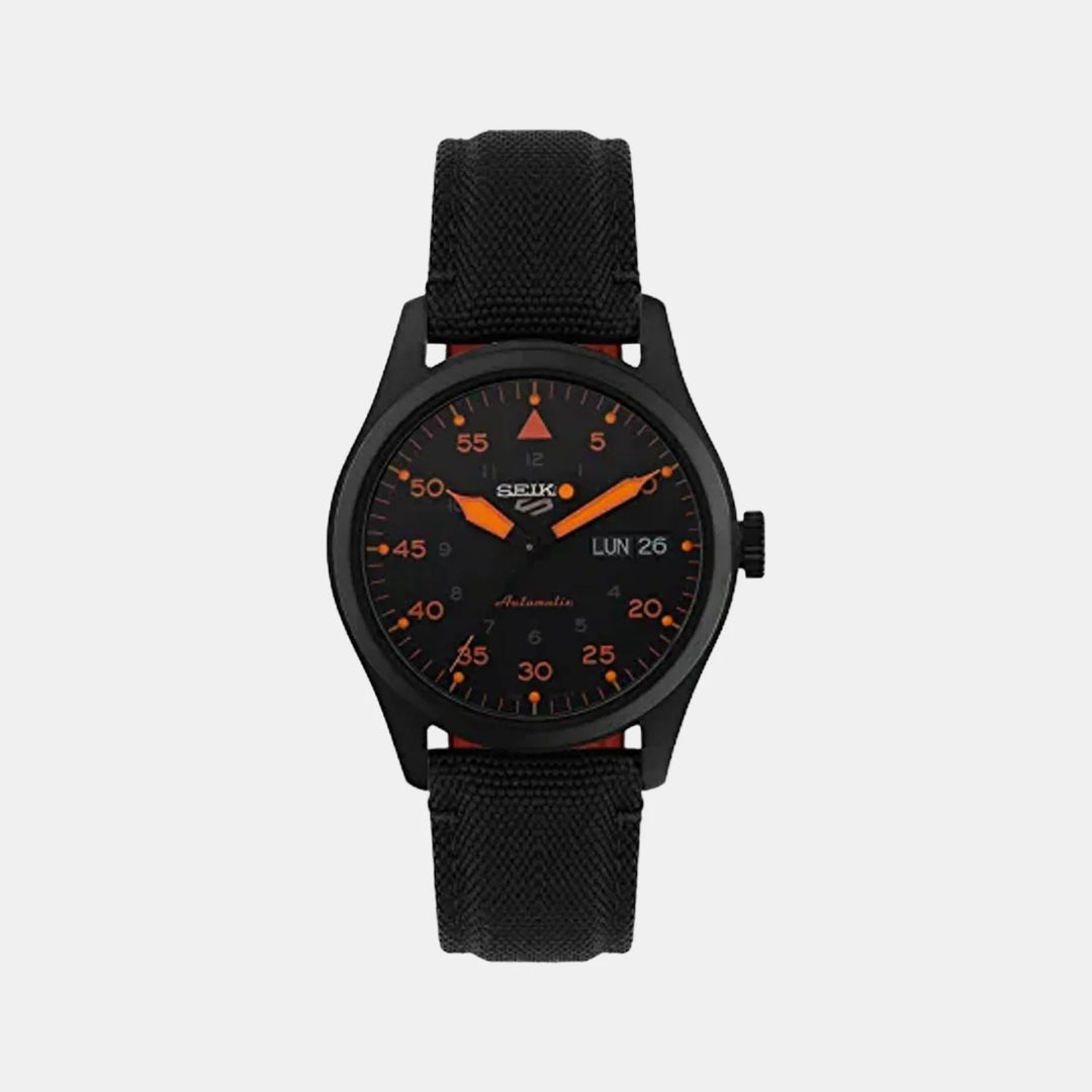 SEIKO 5 SPORTS AUTOMATIC WATCH – 39.4MM BLACK ORANGE ACCENT DIAL NYLON STRAP