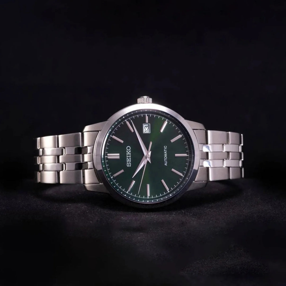SEIKO AUTOMATIC WATCH – 41.2MM GREEN SUNRAY DIAL STEEL BRACELET