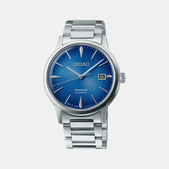 SEIKO PRESAGE COCKTAIL TIME THE AVIATION AUTOMATIC WATCH – 39.5MM BLUE DIAL BOX-SHAPED CRYSTAL STEEL BRACELET