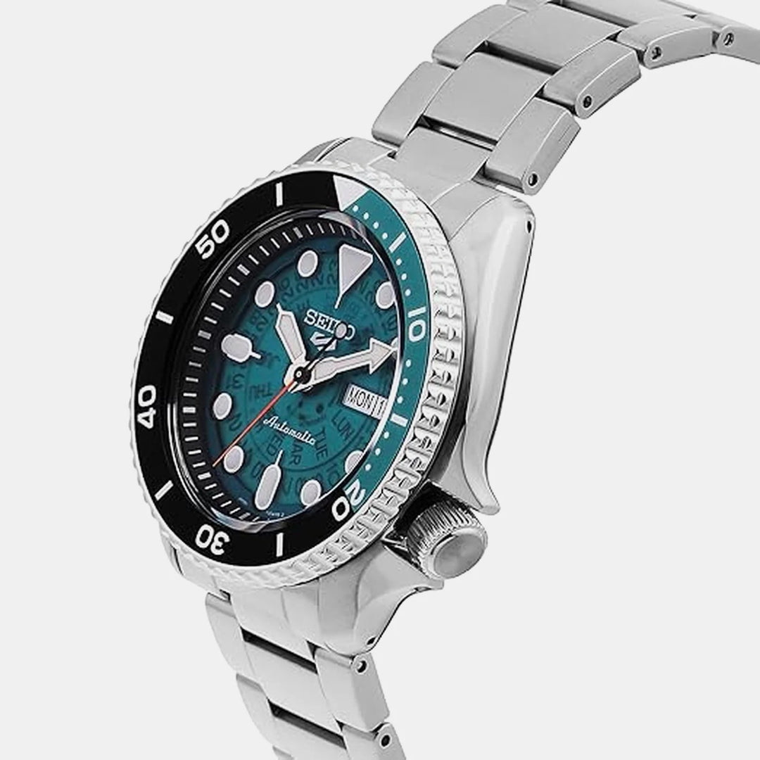 SEIKO 5 SPORTS TIME SONAR SKELETON AUTOMATIC WATCH – 42.5MM TEAL OPEN DIAL STEEL BRACELET