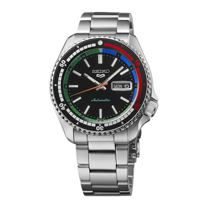 SEIKO 5 SPORTS RETRO REGATTA TIMER SPECIAL EDITION AUTOMATIC WATCH – 42.5MM BLACK DIAL STEEL BRACELET