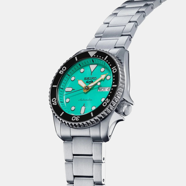 SEIKO 5 SPORTS SKX MID-SIZE AUTOMATIC WATCH – 38MM MINT GREEN DIAL ROTATING BEZEL STEEL BRACELET