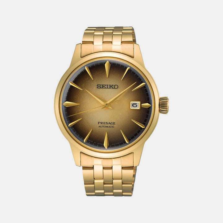SEIKO PRESAGE COCKTAIL TIME HALF AND HALF AUTOMATIC WATCH – 40.5MM GOLD TWO-TONE DIAL GOLD-TONE STEEL BRACELET