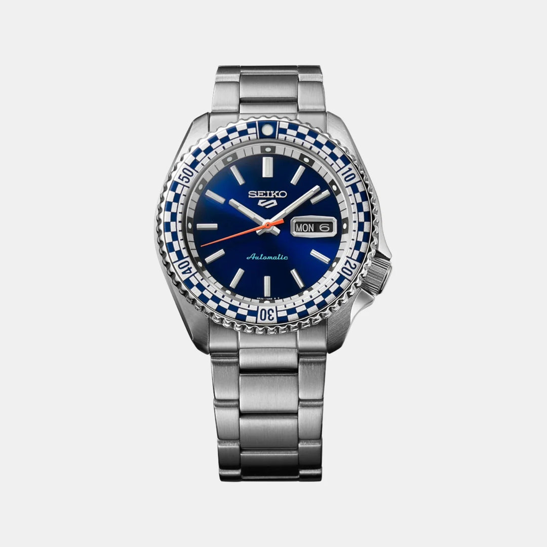 SEIKO 5 SPORTS CHECKER FLAG SPECIAL EDITION AUTOMATIC WATCH – 42.5MM BLUE DIAL STEEL BRACELET