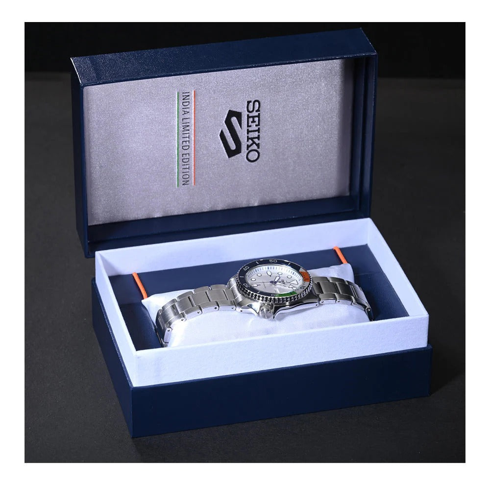 SEIKO 5 SPORTS INDIA LIMITED EDITION AUTOMATIC WATCH – 42.5MM IVORY WHITE DIAL STEEL BRACELET