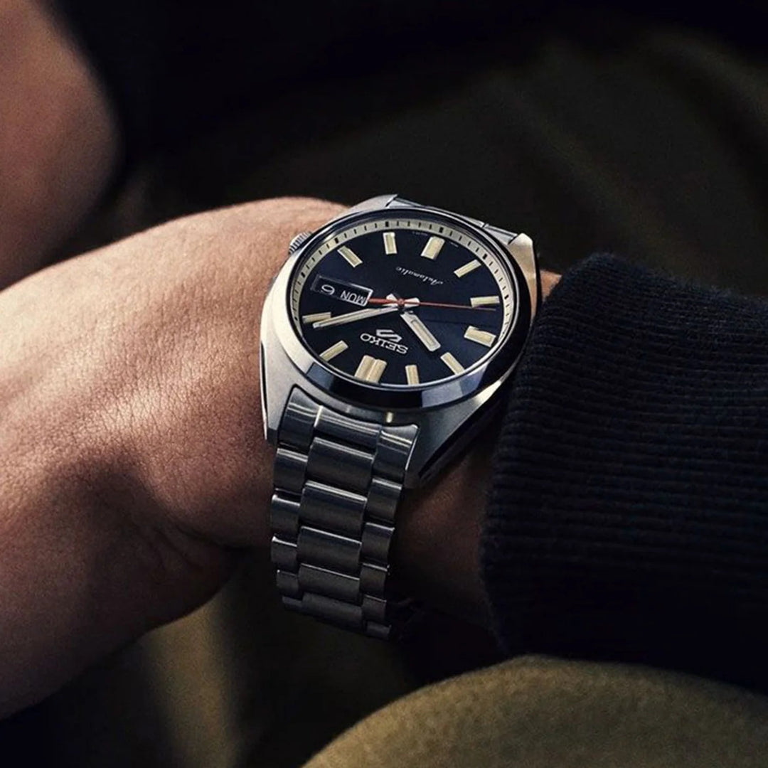 SEIKO 5 SPORTS SNXS COMPACT AUTOMATIC WATCH – 37.4MM BLACK DIAL STEEL BRACELET