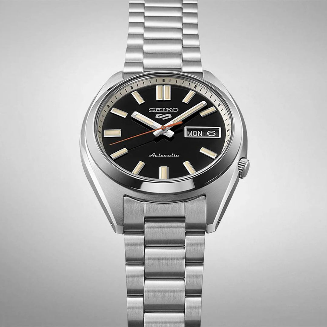 SEIKO 5 SPORTS SNXS COMPACT AUTOMATIC WATCH – 37.4MM BLACK DIAL STEEL BRACELET