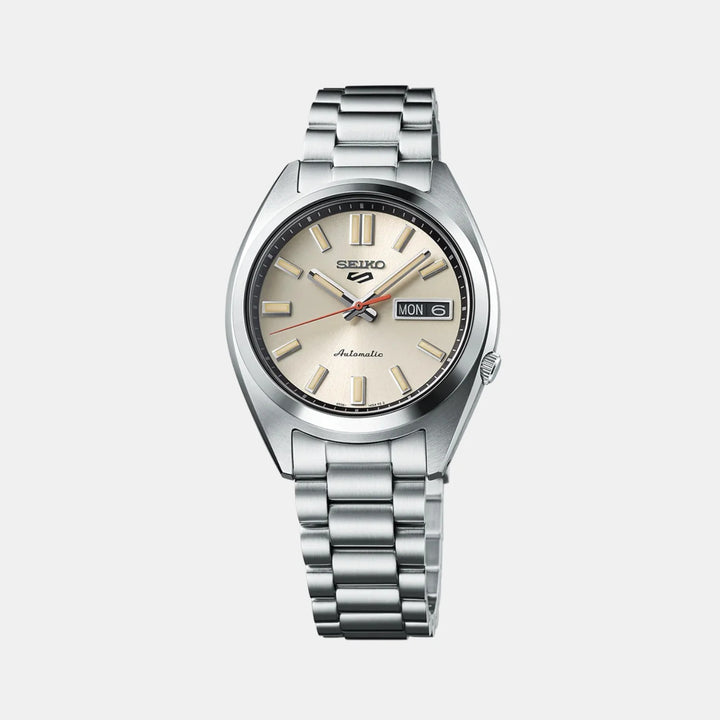 SEIKO 5 SPORTS SNXS COMPACT AUTOMATIC WATCH – 37.4MM IVORY DIAL STEEL BRACELET