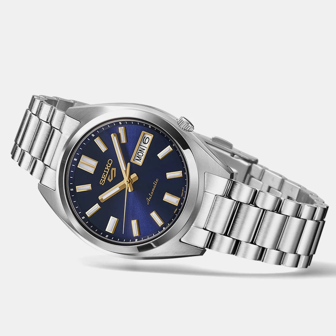 SEIKO 5 SPORTS SNXS AUTOMATIC WATCH – 37.4MM BLUE SUNRAY DIAL GOLD-TONE HANDS STEEL BRACELET