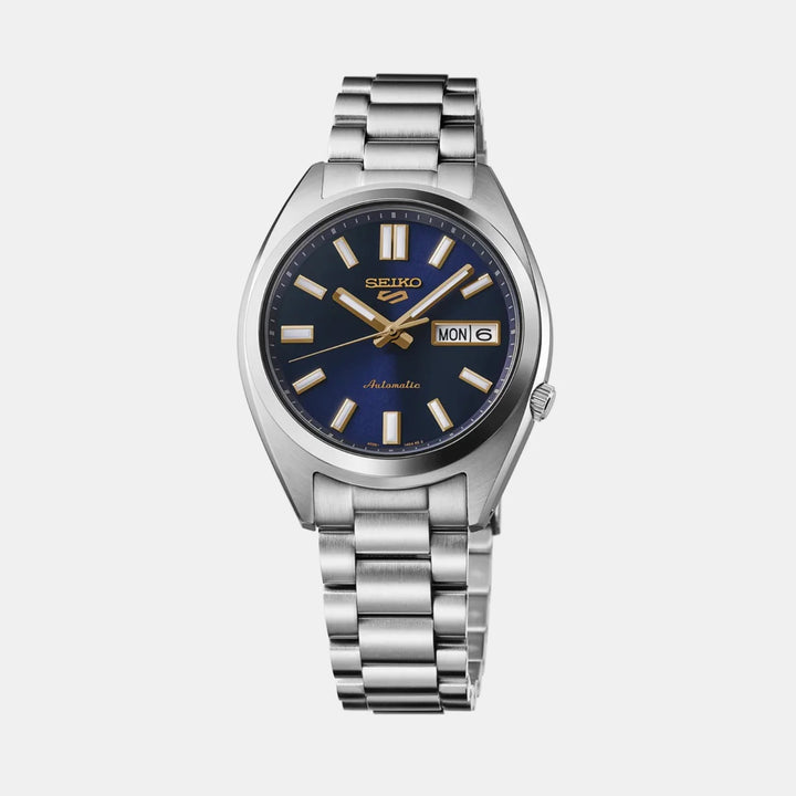 SEIKO 5 SPORTS SNXS AUTOMATIC WATCH – 37.4MM BLUE SUNRAY DIAL GOLD-TONE HANDS STEEL BRACELET