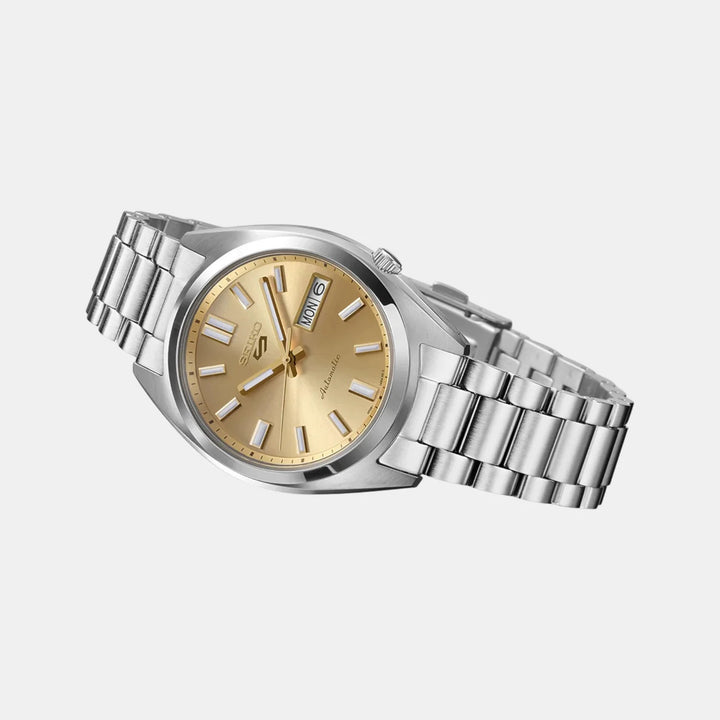 SEIKO 5 SPORTS SNXS VINTAGE GOLD AUTOMATIC WATCH – 37.4MM GOLD DIAL STEEL BRACELET