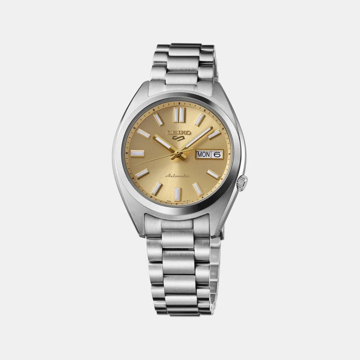 SEIKO 5 SPORTS SNXS VINTAGE GOLD AUTOMATIC WATCH – 37.4MM GOLD DIAL STEEL BRACELET
