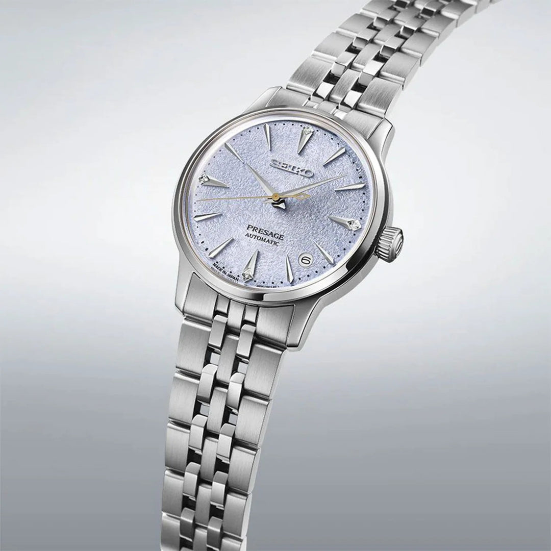 SEIKO PRESAGE COCKTAIL TIME LADIES AUTOMATIC WATCH – 34MM BLUE DIAMOND DIAL SAPPHIRE CRYSTAL STEEL BRACELET