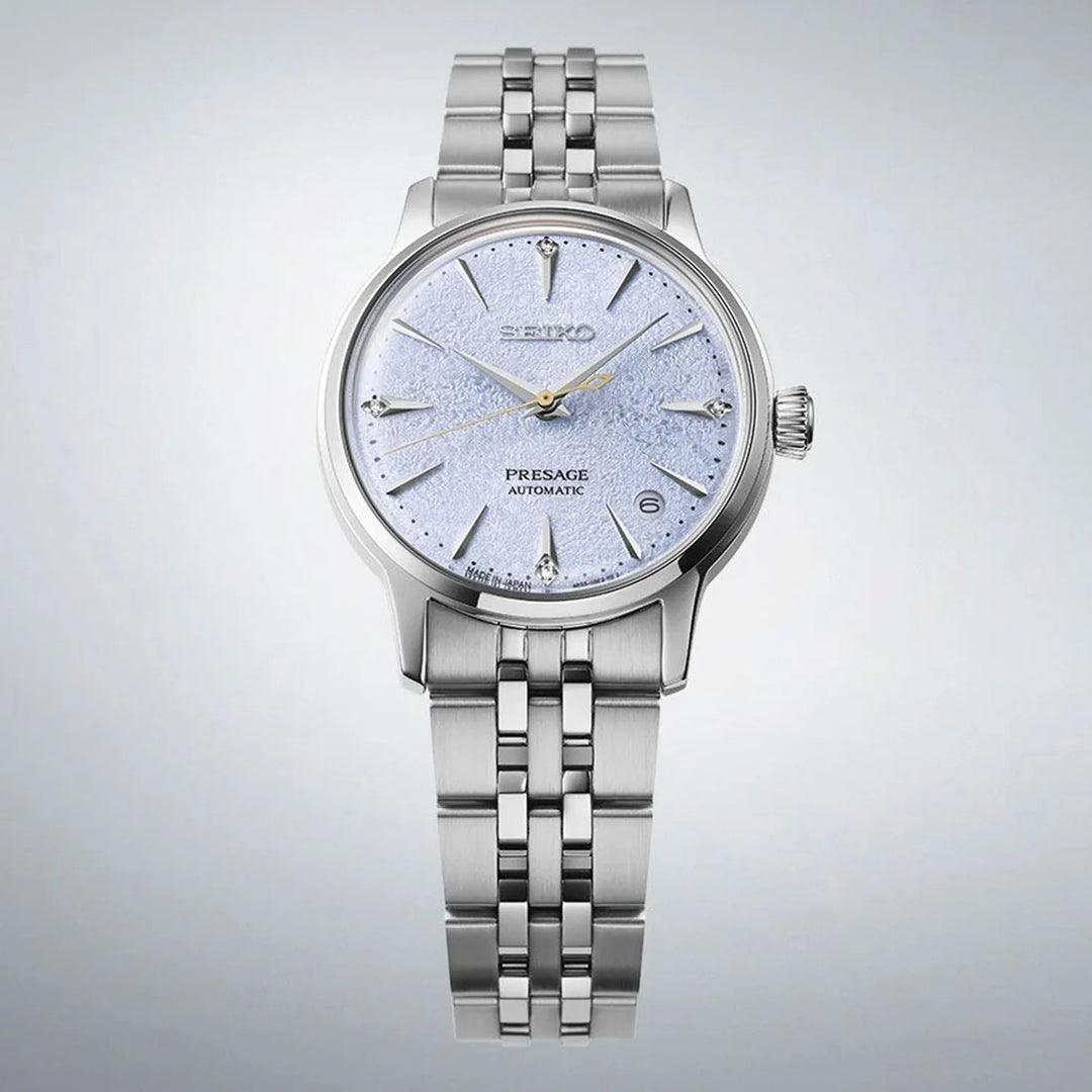 SEIKO PRESAGE COCKTAIL TIME LADIES AUTOMATIC WATCH – 34MM BLUE DIAMOND DIAL SAPPHIRE CRYSTAL STEEL BRACELET