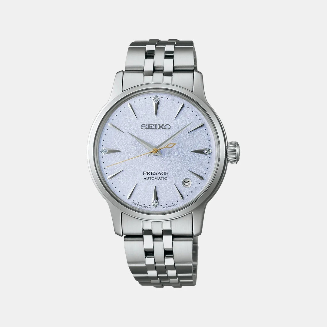 SEIKO PRESAGE COCKTAIL TIME LADIES AUTOMATIC WATCH – 34MM BLUE DIAMOND DIAL SAPPHIRE CRYSTAL STEEL BRACELET