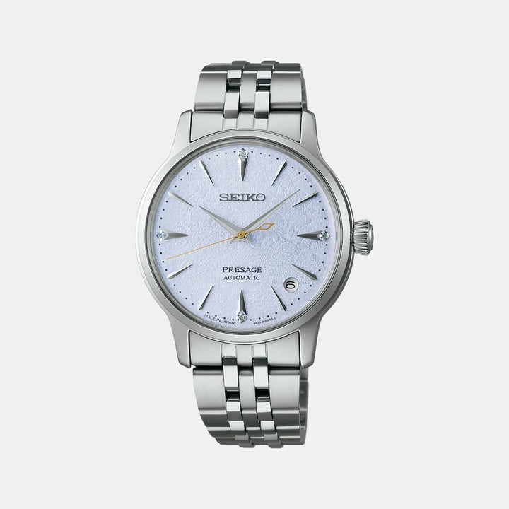 SEIKO PRESAGE COCKTAIL TIME LADIES AUTOMATIC WATCH – 34MM BLUE DIAMOND DIAL SAPPHIRE CRYSTAL STEEL BRACELET
