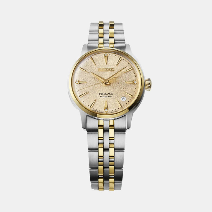 SEIKO PRESAGE COCKTAIL TIME FROZEN DAIQUIRI AUTOMATIC LADIES WATCH – 34MM YELLOW GOLD DIAMOND DIAL STEEL BRACELET