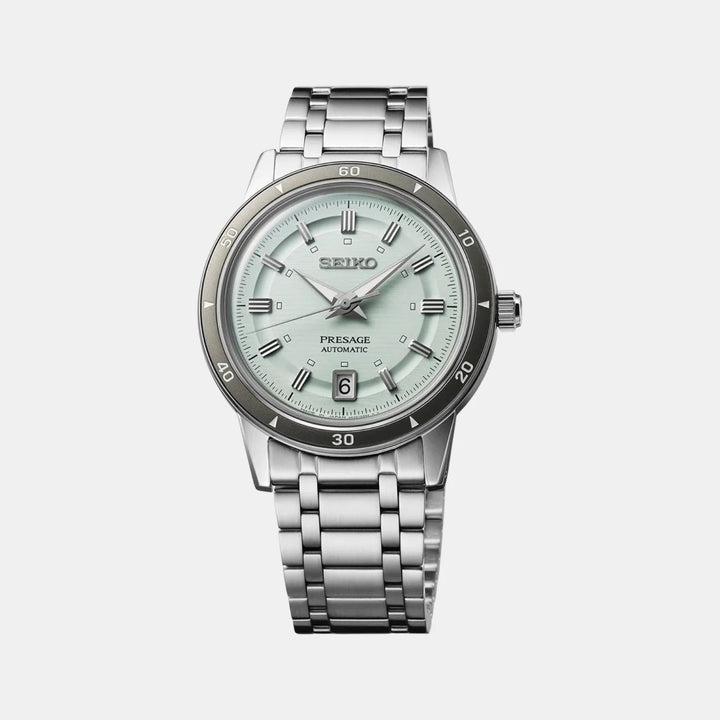 SEIKO PRESAGE STYLE 60S AUTOMATIC WATCH – 39.5MM ICE GREEN DIAL DAUPHINE HANDS STEEL BRACELET