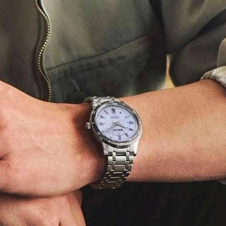 SEIKO PRESAGE STYLE 60S AUTOMATIC WATCH – 39.5MM SILVERY VIOLET DIAL DAUPHINE HANDS STEEL BRACELET