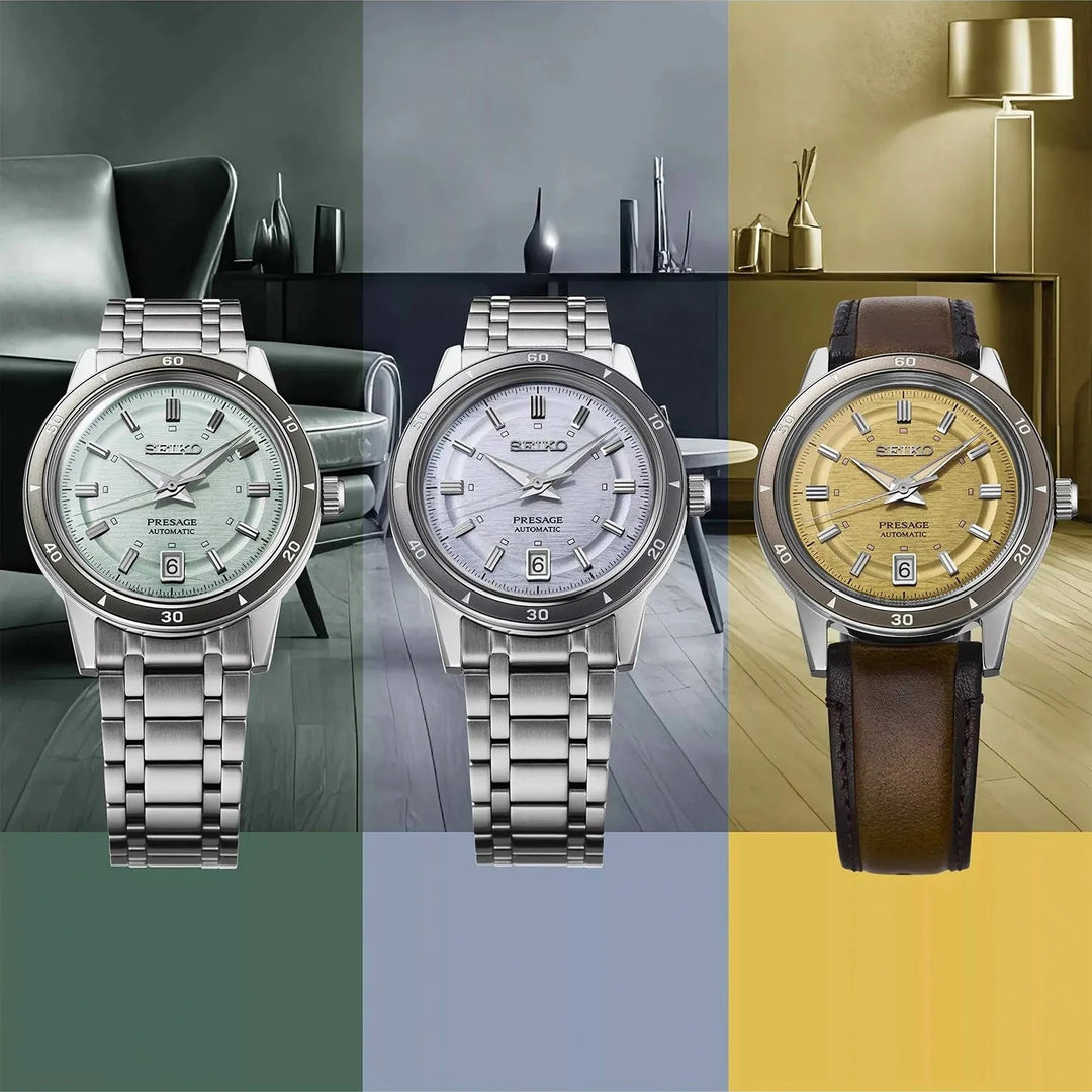 SEIKO PRESAGE STYLE 60S AUTOMATIC WATCH – 39.5MM SILVERY VIOLET DIAL DAUPHINE HANDS STEEL BRACELET