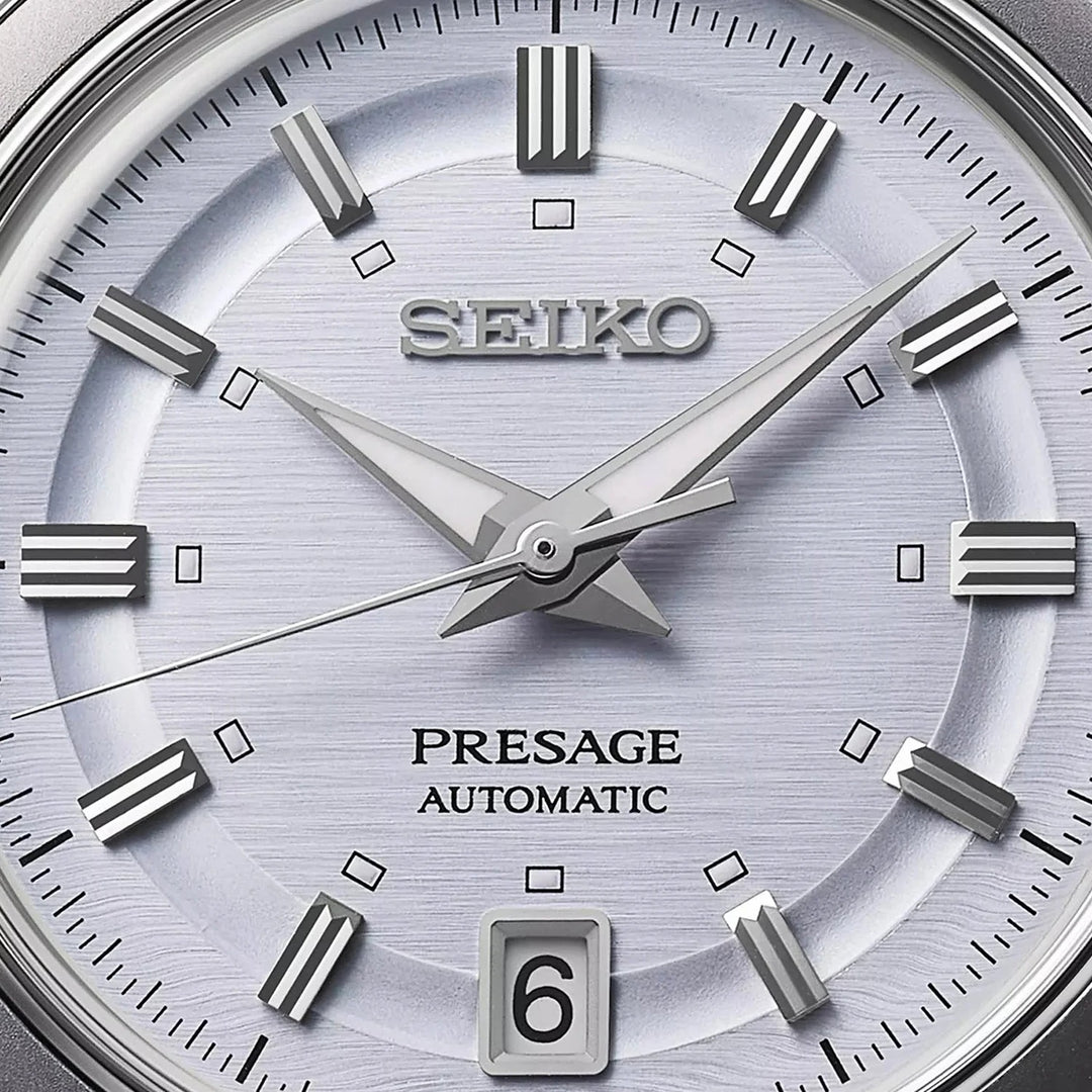 SEIKO PRESAGE STYLE 60S AUTOMATIC WATCH – 39.5MM SILVERY VIOLET DIAL DAUPHINE HANDS STEEL BRACELET