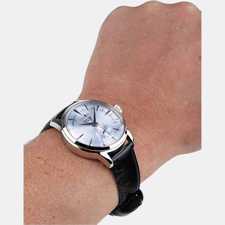 SEIKO PRESAGE COCKTAIL TIME SKYDIVING AUTOMATIC WATCH – 40.5MM ICE BLUE SUNRAY DIAL POWER RESERVE LEATHER STRAP