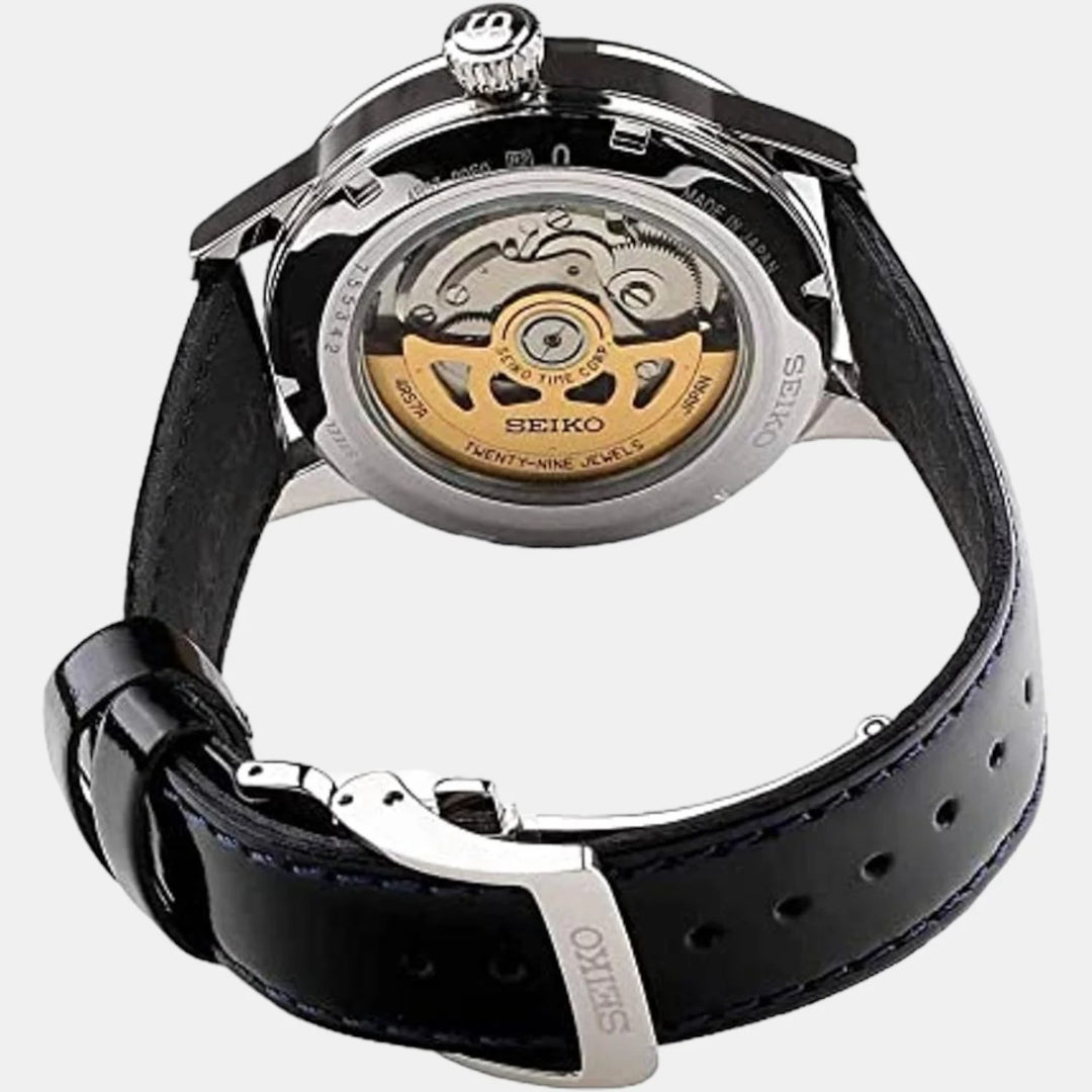 SEIKO PRESAGE COCKTAIL TIME SKYDIVING AUTOMATIC WATCH – 40.5MM ICE BLUE SUNRAY DIAL POWER RESERVE LEATHER STRAP