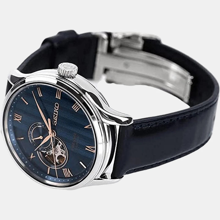 SEIKO PRESAGE ZEN GARDEN SAKURA BY NIGHT OPEN HEART AUTOMATIC WATCH – 41.8MM BLUE DIAL SAPPHIRE CRYSTAL LEATHER STRAP