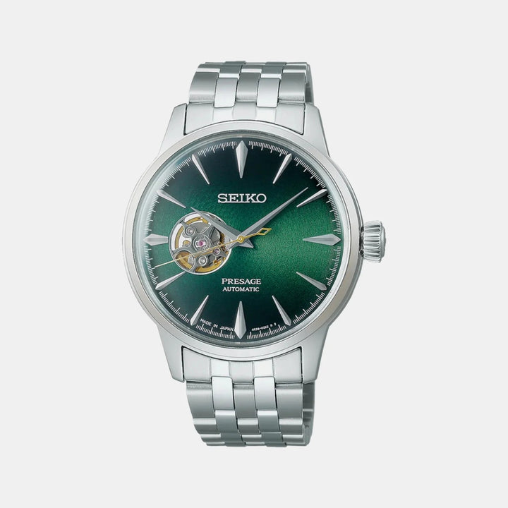 SEIKO PRESAGE COCKTAIL TIME GRASSHOPPER OPEN HEART AUTOMATIC WATCH – 40.5MM GREEN DIAL STEEL BRACELET