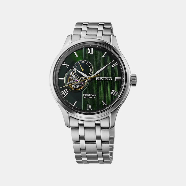 SEIKO PRESAGE ZEN GARDEN OPEN HEART AUTOMATIC WATCH – 41.8MM FERN GREEN KARESANSUI DIAL SAPPHIRE CRYSTAL STEEL BRACELET