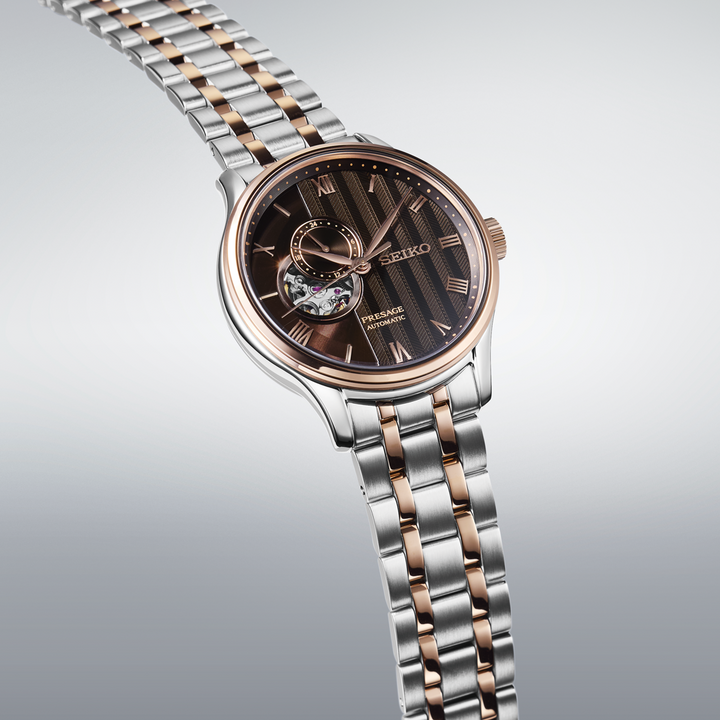 SEIKO PRESAGE ZEN GARDEN KYOTO AUTUMN LEAVES OPEN HEART AUTOMATIC WATCH – 41.8MM RICH BROWN KARESANSUI DIAL SAPPHIRE CRYSTAL STEEL BRACELET