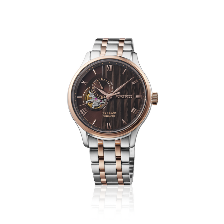 SEIKO PRESAGE ZEN GARDEN KYOTO AUTUMN LEAVES OPEN HEART AUTOMATIC WATCH – 41.8MM RICH BROWN KARESANSUI DIAL SAPPHIRE CRYSTAL STEEL BRACELET